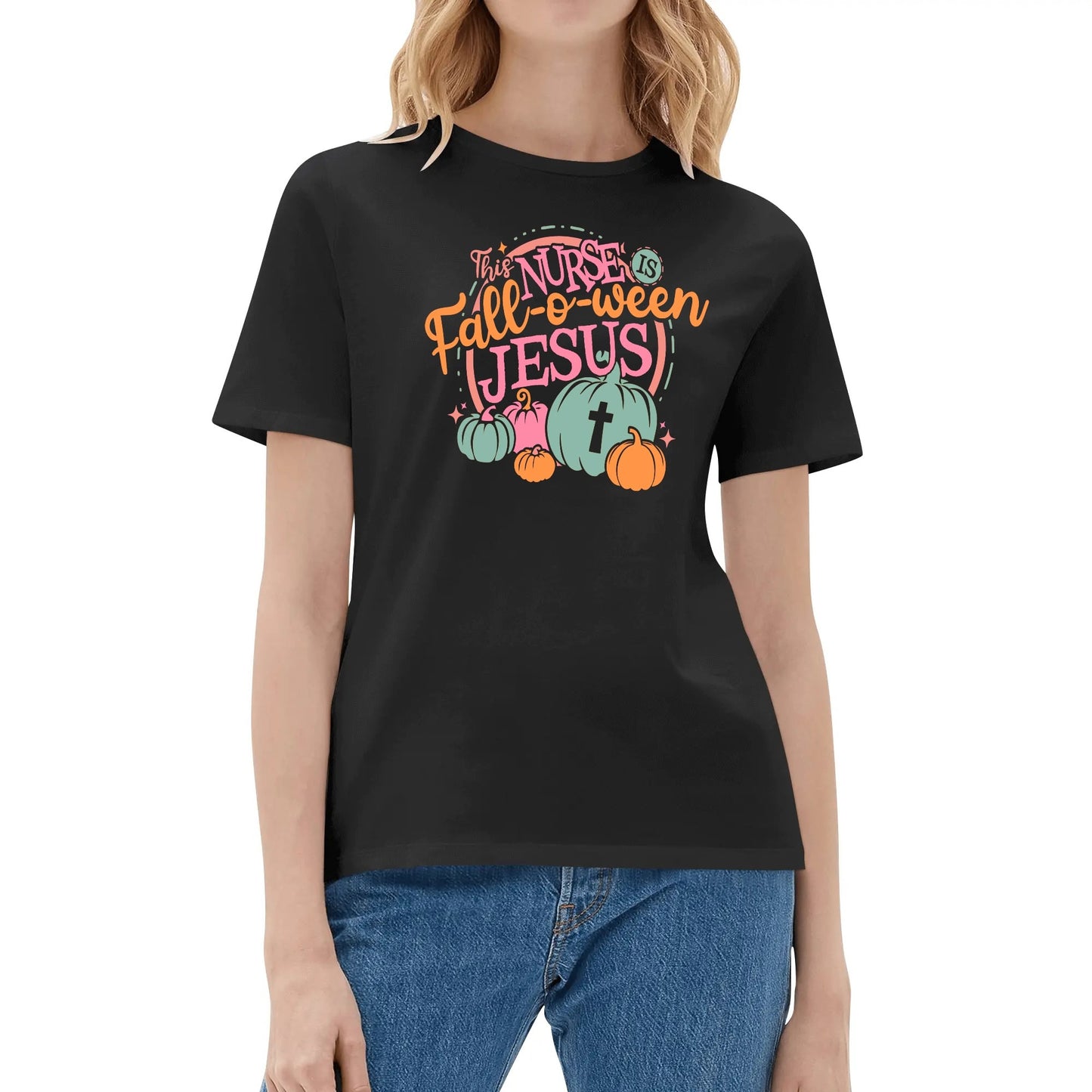 This Nurse FALL-o-ween Jesus - Womens Super Soft 100% Cotton T-Shirt