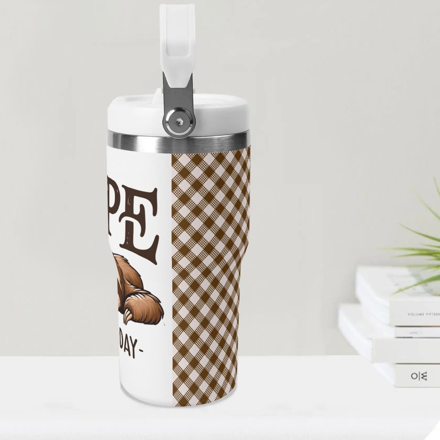 Nope Not Today - 20oz Stainless Steel Sloth Water Bottle Coffee Mug Tumblers for Vehicle Cup Holders - Dishwasher Safe!