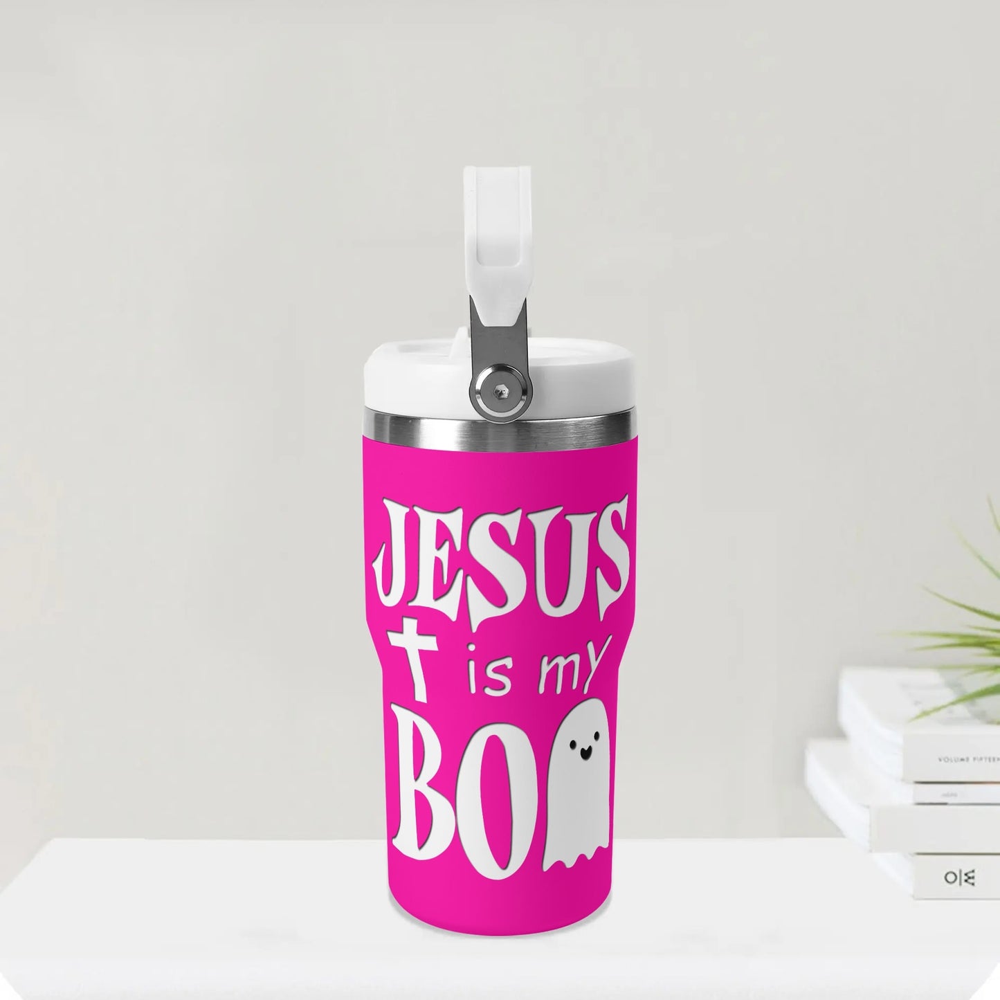 Jesus Is My Boo - 20oz Stainless Steel Water Bottle Coffee Mug Tumblers for Vehicle Cup Holders - Dishwasher Safe!