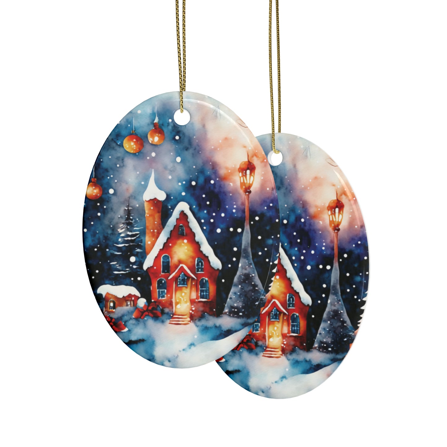 Idyllic Fantasy Christmas Scene | Ceramic Ornaments (1pcs, 5pcs, 10pcs, 20pcs) - 27