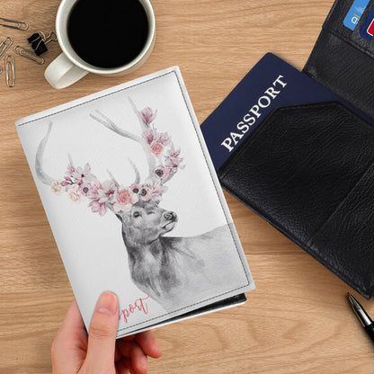 Floral Elk - PU Leather Passport Case Business Name ID Card Holder