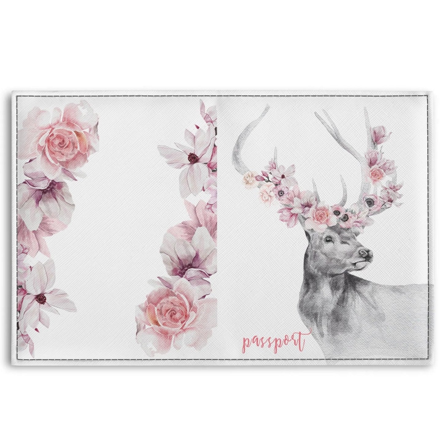 Floral Elk - PU Leather Passport Case Business Name ID Card Holder