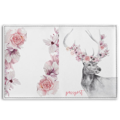 Floral Elk - PU Leather Passport Case Business Name ID Card Holder