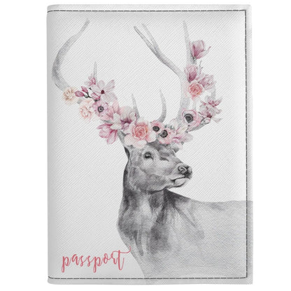 Floral Elk - PU Leather Passport Case Business Name ID Card Holder