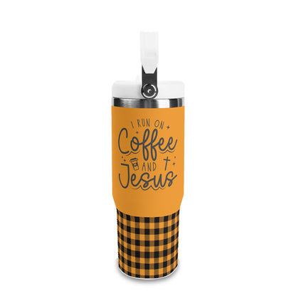 I Run On Coffee And Jesus - 30oz Stainless Steel Tumblers Coffee Cup Suitable for Vehicle Cup Holders - Dishwasher Safe