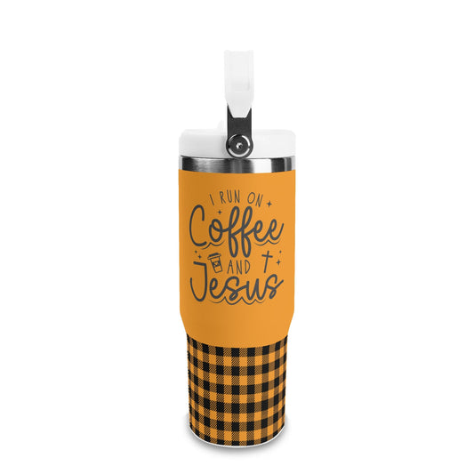 I Run On Coffee And Jesus - 30oz Stainless Steel Tumblers Coffee Cup Suitable for Vehicle Cup Holders - Dishwasher Safe