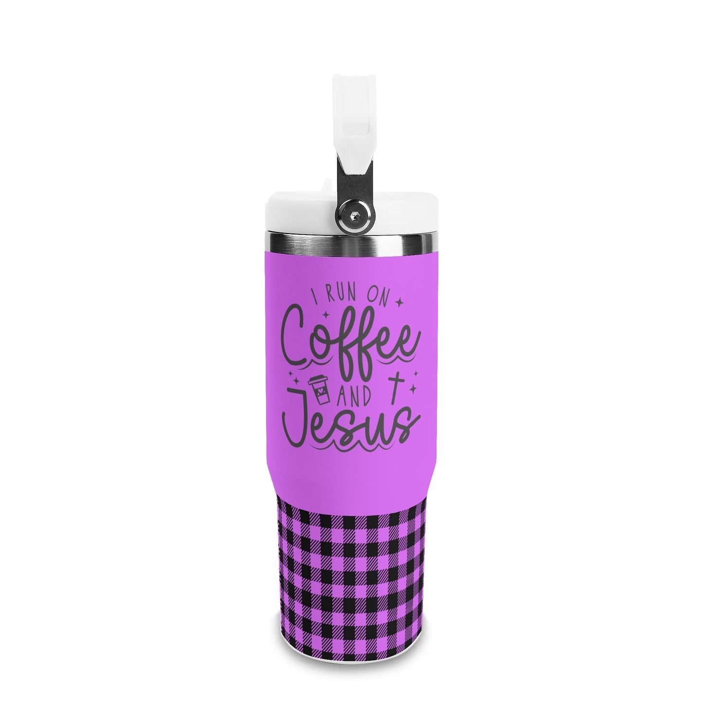 I Run On Coffee And Jesus - 30oz Stainless Steel Tumblers Coffee Cup Suitable for Vehicle Cup Holders - Dishwasher Safe