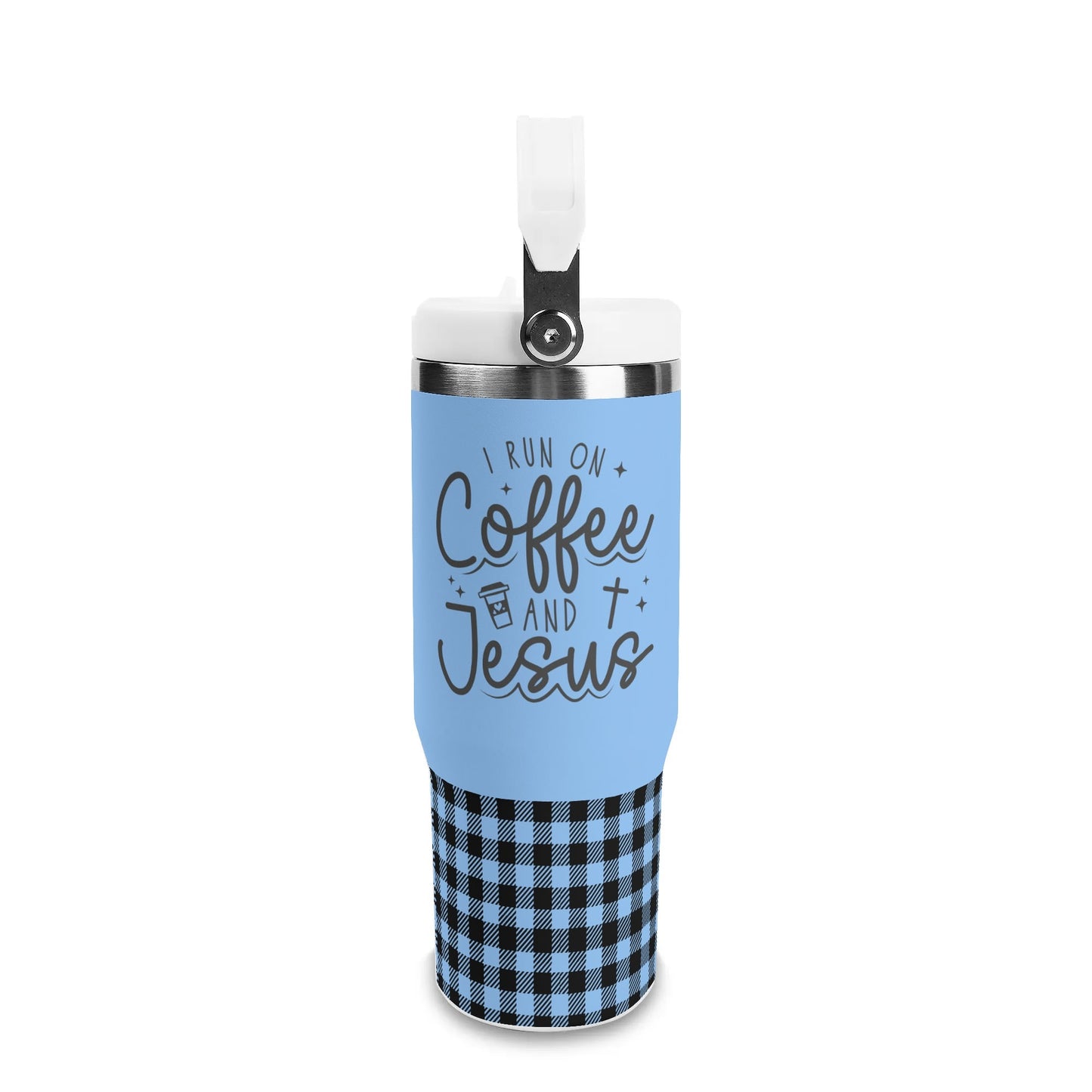 I Run On Coffee And Jesus - 30oz Stainless Steel Tumblers Coffee Cup Suitable for Vehicle Cup Holders - Dishwasher Safe