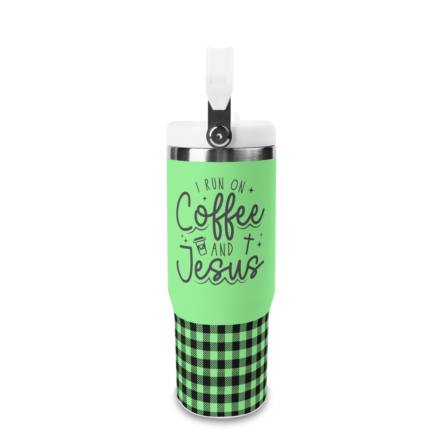 I Run On Coffee And Jesus - 30oz Stainless Steel Tumblers Coffee Cup Suitable for Vehicle Cup Holders - Dishwasher Safe