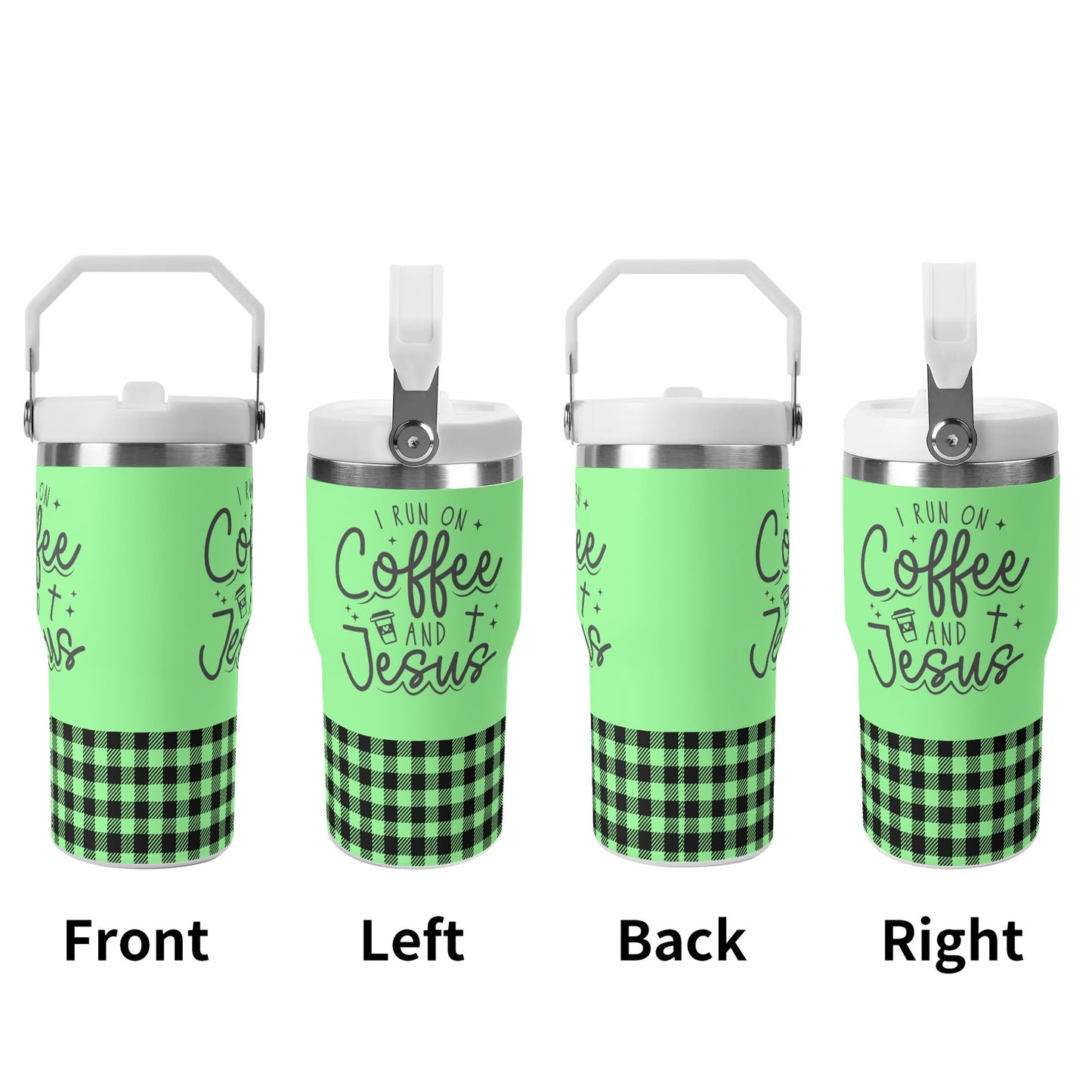 I Run On Coffee & Jesus - 20oz Stainless Steel Water Bottle Coffee Mug Tumblers for Vehicle Cup Holders - Dishwasher Safe!