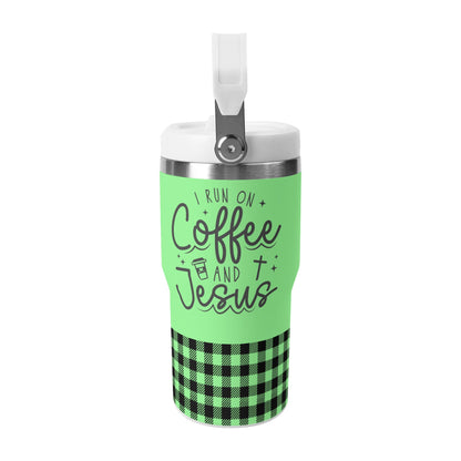 I Run On Coffee & Jesus - 20oz Stainless Steel Water Bottle Coffee Mug Tumblers for Vehicle Cup Holders - Dishwasher Safe!