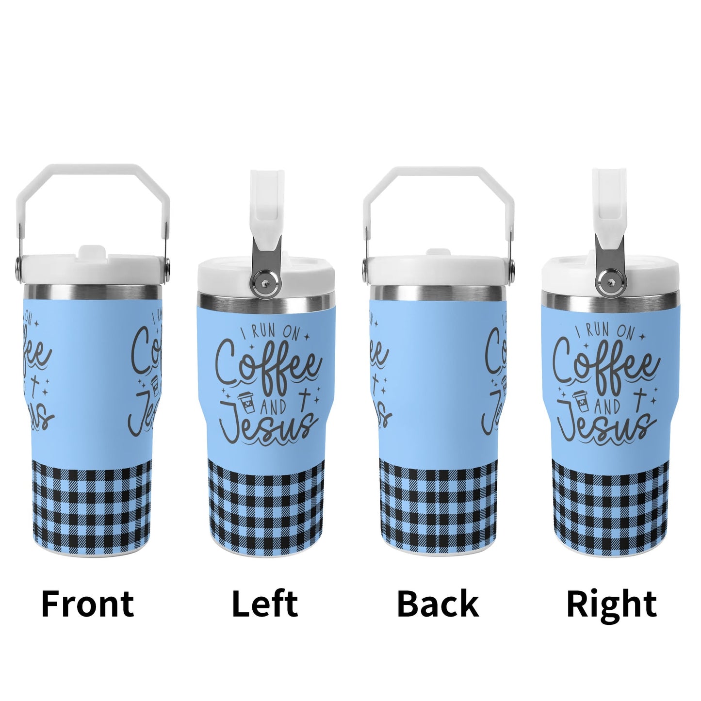 I Run On Coffee & Jesus - 20oz Stainless Steel Water Bottle Coffee Mug Tumblers for Vehicle Cup Holders - Dishwasher Safe!