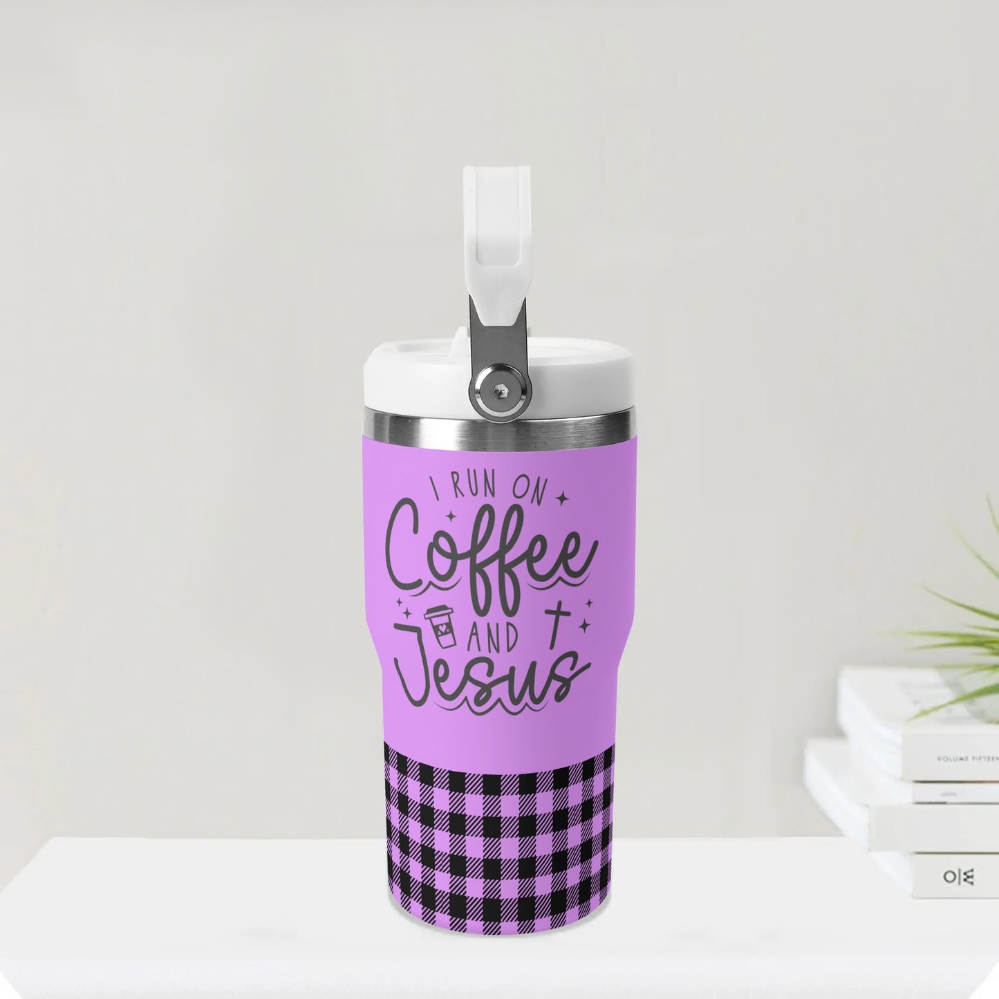 I Run On Coffee & Jesus - 20oz Stainless Steel Water Bottle Coffee Mug Tumblers for Vehicle Cup Holders - Dishwasher Safe!