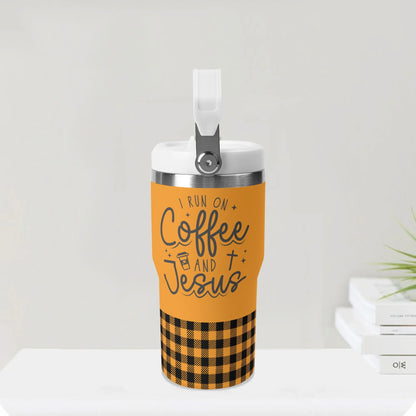 I Run On Coffee & Jesus - 20oz Stainless Steel Water Bottle Coffee Mug Tumblers for Vehicle Cup Holders - Dishwasher Safe!