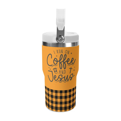 I Run On Coffee & Jesus - 20oz Stainless Steel Water Bottle Coffee Mug Tumblers for Vehicle Cup Holders - Dishwasher Safe!