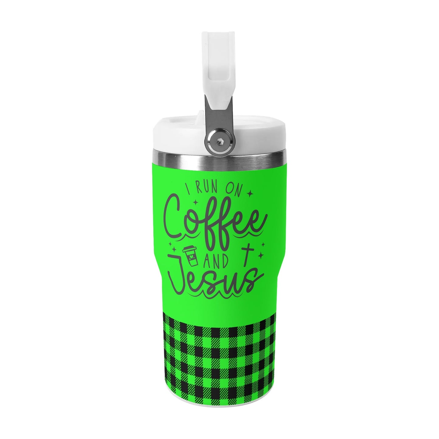 I Run On Coffee & Jesus - 20oz Stainless Steel Water Bottle Coffee Mug Tumblers for Vehicle Cup Holders - Dishwasher Safe!