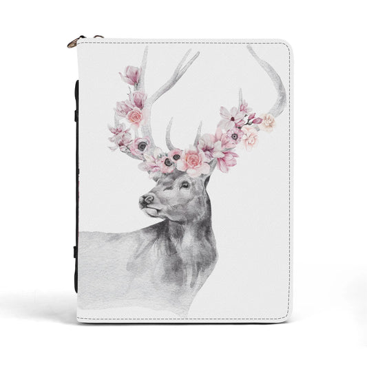 Floral Elk - Twill (PU) Leather Book Cover With Pocket and Carrying Handle