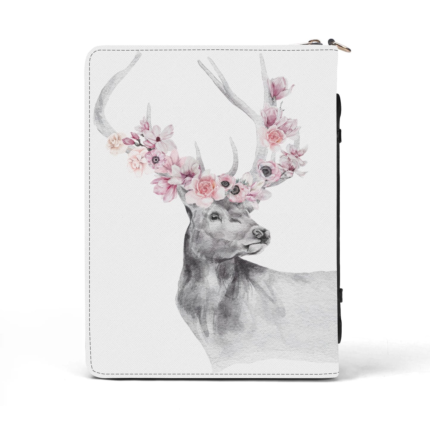 Floral Elk - Twill (PU) Leather Book Cover With Pocket and Carrying Handle