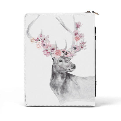 Floral Elk - Twill (PU) Leather Book Cover With Pocket and Carrying Handle