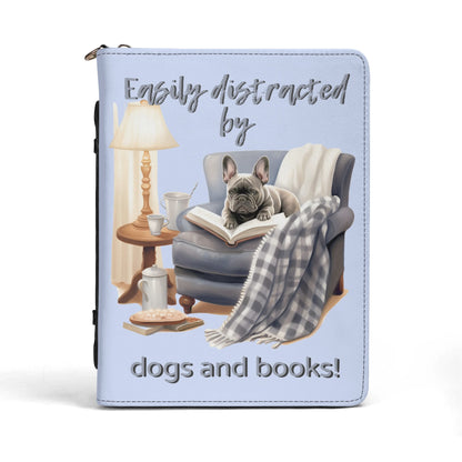 Easily Distracted by Books And Dogs - Book Cover With Pocket and Carrying Handle - Multiple Sizes Available