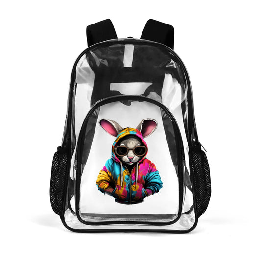 Hip Hop Rabbit - Stadium Approved Clear Backpack, Heavy Duty PVC Design for College, Work & Travel, with Adjustable Straps & Quick Security Check