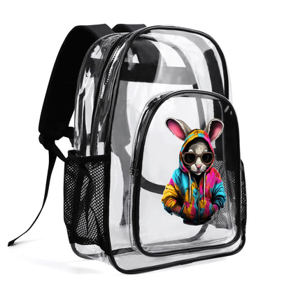 Hip Hop Rabbit - Stadium Approved Clear Backpack, Heavy Duty PVC Design for College, Work & Travel, with Adjustable Straps & Quick Security Check