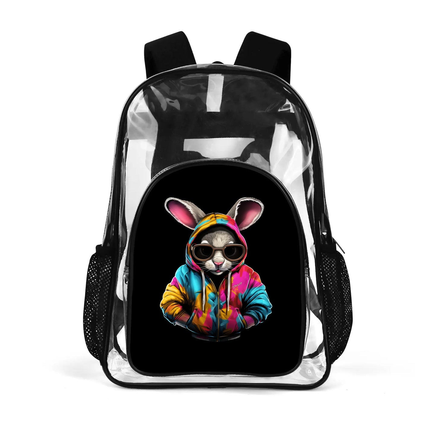 Hip Hop Rabbit - Stadium Approved Clear Backpack, Heavy Duty PVC Design for College, Work & Travel, with Adjustable Straps & Quick Security Check