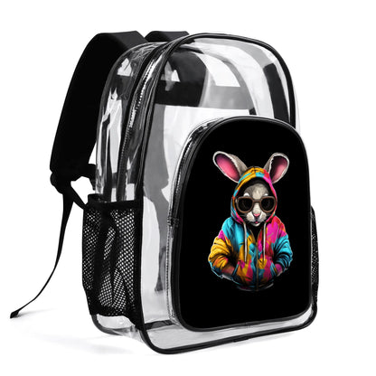 Hip Hop Rabbit - Stadium Approved Clear Backpack, Heavy Duty PVC Design for College, Work & Travel, with Adjustable Straps & Quick Security Check