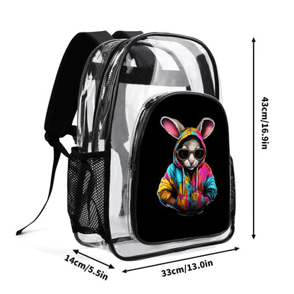 Hip Hop Rabbit - Stadium Approved Clear Backpack, Heavy Duty PVC Design for College, Work & Travel, with Adjustable Straps & Quick Security Check