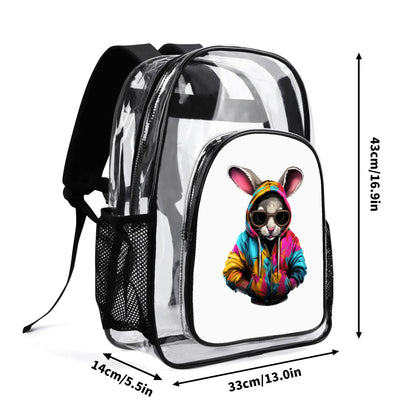 Hip Hop Rabbit - Stadium Approved Clear Backpack, Heavy Duty PVC Design for College, Work & Travel, with Adjustable Straps & Quick Security Check