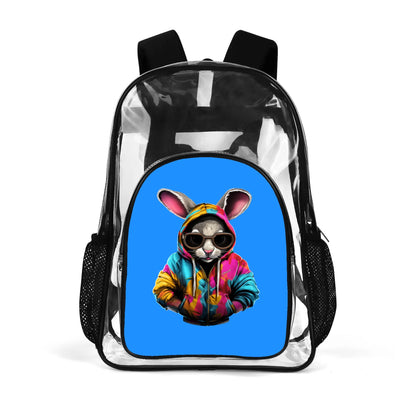 Hip Hop Rabbit - Stadium Approved Clear Backpack, Heavy Duty PVC Design for College, Work & Travel, with Adjustable Straps & Quick Security Check