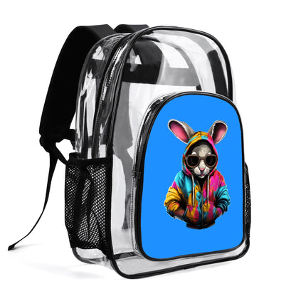 Hip Hop Rabbit - Stadium Approved Clear Backpack, Heavy Duty PVC Design for College, Work & Travel, with Adjustable Straps & Quick Security Check