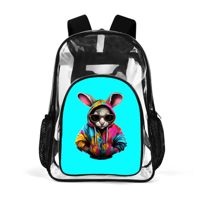 Hip Hop Rabbit - Stadium Approved Clear Backpack, Heavy Duty PVC Design for College, Work & Travel, with Adjustable Straps & Quick Security Check