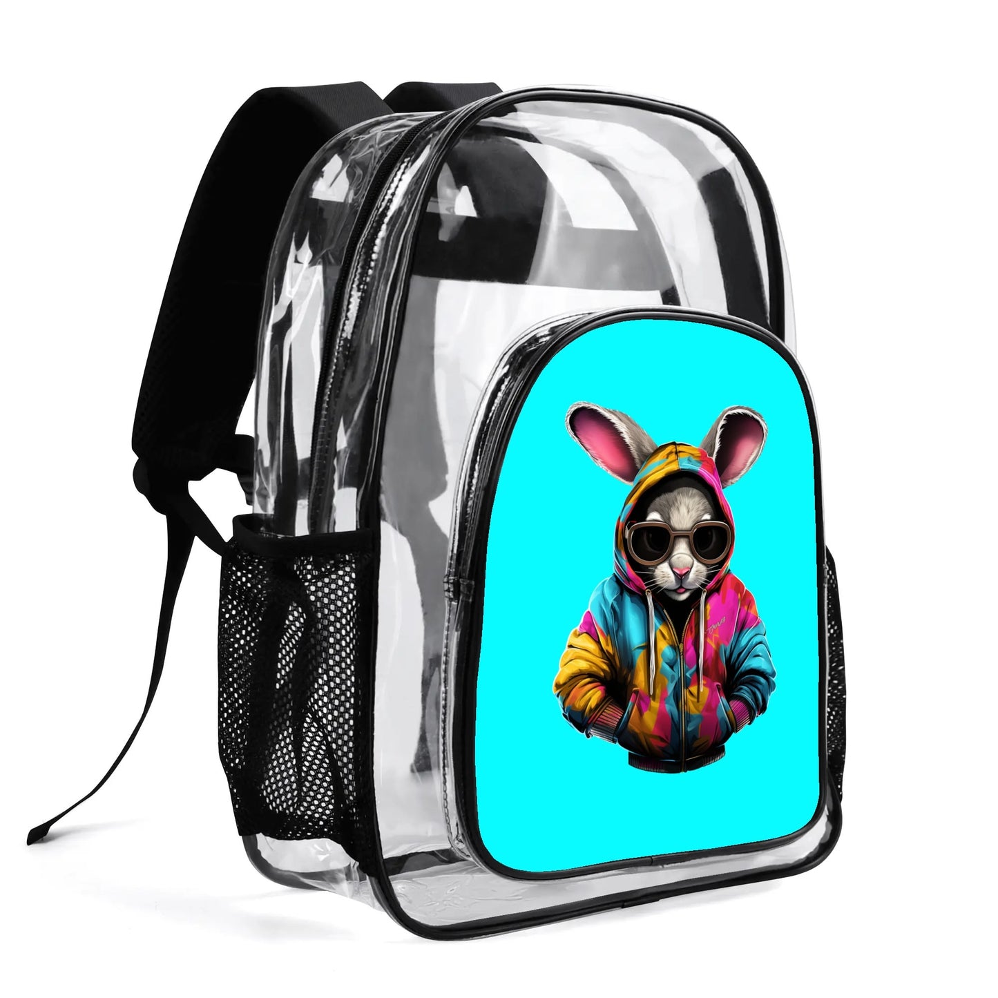 Hip Hop Rabbit - Stadium Approved Clear Backpack, Heavy Duty PVC Design for College, Work & Travel, with Adjustable Straps & Quick Security Check