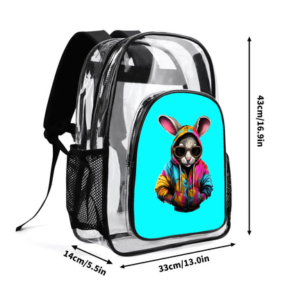 Hip Hop Rabbit - Stadium Approved Clear Backpack, Heavy Duty PVC Design for College, Work & Travel, with Adjustable Straps & Quick Security Check