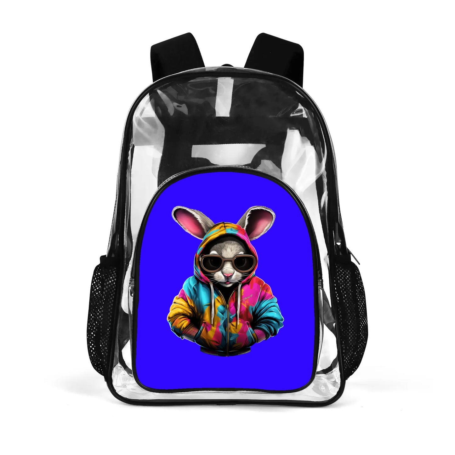 Hip Hop Rabbit - Stadium Approved Clear Backpack, Heavy Duty PVC Design for College, Work & Travel, with Adjustable Straps & Quick Security Check