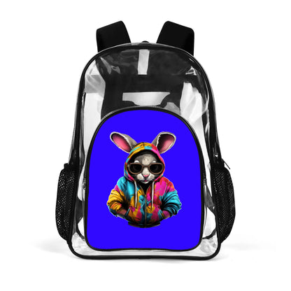 Hip Hop Rabbit - Stadium Approved Clear Backpack, Heavy Duty PVC Design for College, Work & Travel, with Adjustable Straps & Quick Security Check