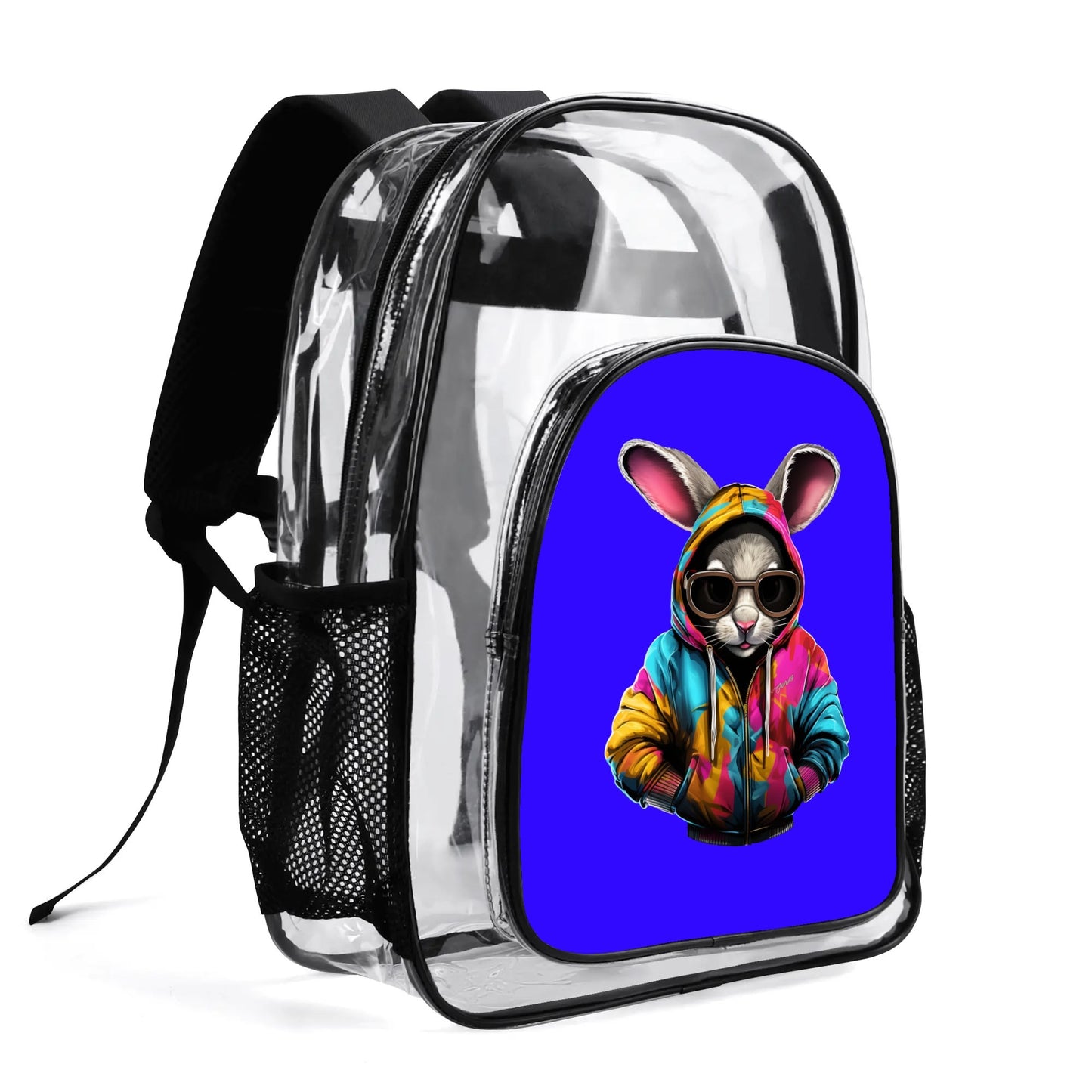 Hip Hop Rabbit - Stadium Approved Clear Backpack, Heavy Duty PVC Design for College, Work & Travel, with Adjustable Straps & Quick Security Check