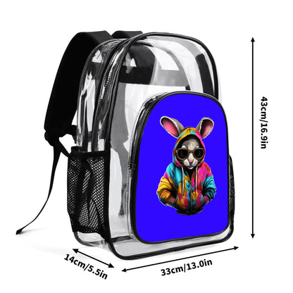 Hip Hop Rabbit - Stadium Approved Clear Backpack, Heavy Duty PVC Design for College, Work & Travel, with Adjustable Straps & Quick Security Check