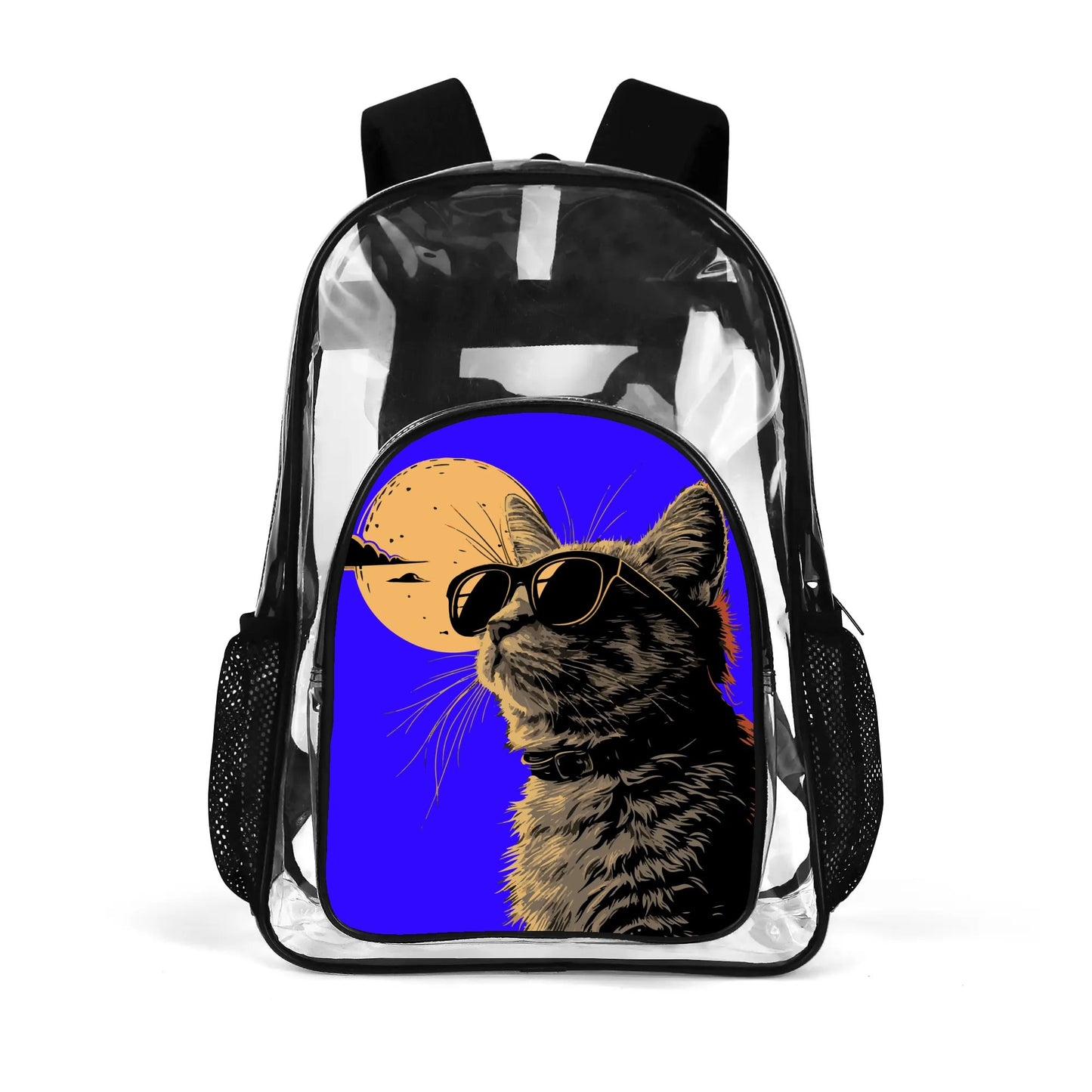 Cool Cat - Stadium Approved Clear Backpack, Heavy Duty PVC Design for College, Work & Travel, with Adjustable Straps & Quick Security Check