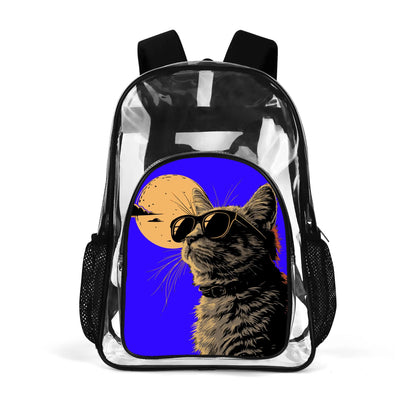 Cool Cat - Stadium Approved Clear Backpack, Heavy Duty PVC Design for College, Work & Travel, with Adjustable Straps & Quick Security Check