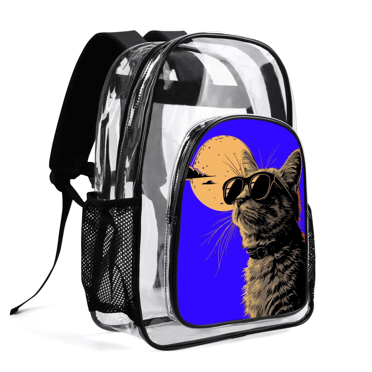 Cool Cat - Stadium Approved Clear Backpack, Heavy Duty PVC Design for College, Work & Travel, with Adjustable Straps & Quick Security Check