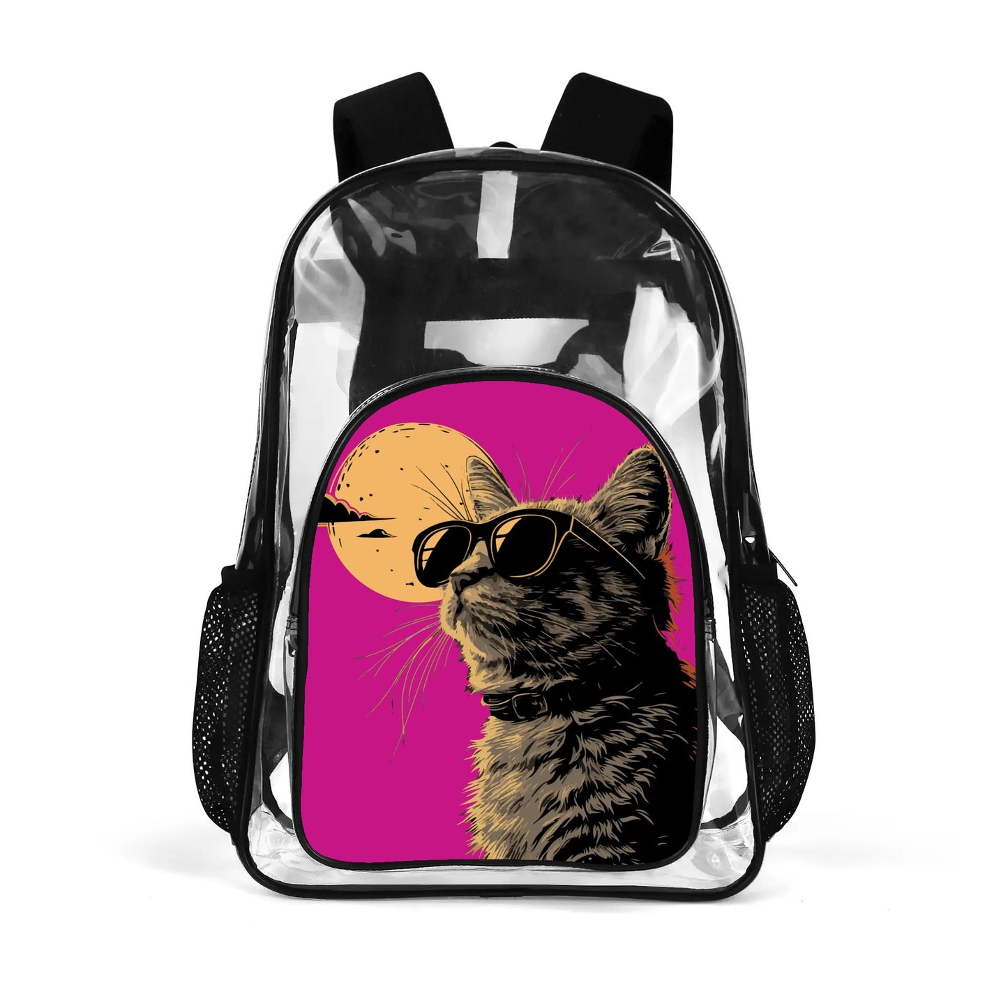 Cool Cat - Stadium Approved Clear Backpack, Heavy Duty PVC Design for College, Work & Travel, with Adjustable Straps & Quick Security Check