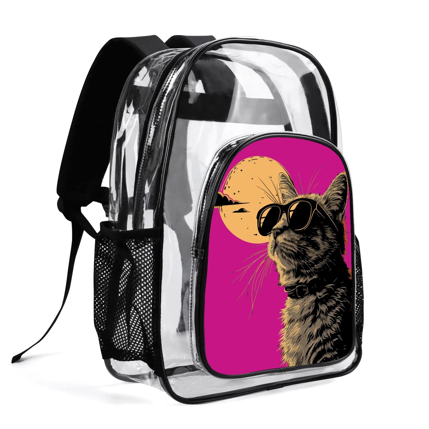 Cool Cat - Stadium Approved Clear Backpack, Heavy Duty PVC Design for College, Work & Travel, with Adjustable Straps & Quick Security Check