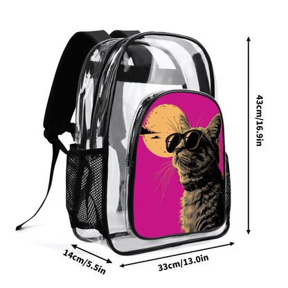 Cool Cat - Stadium Approved Clear Backpack, Heavy Duty PVC Design for College, Work & Travel, with Adjustable Straps & Quick Security Check