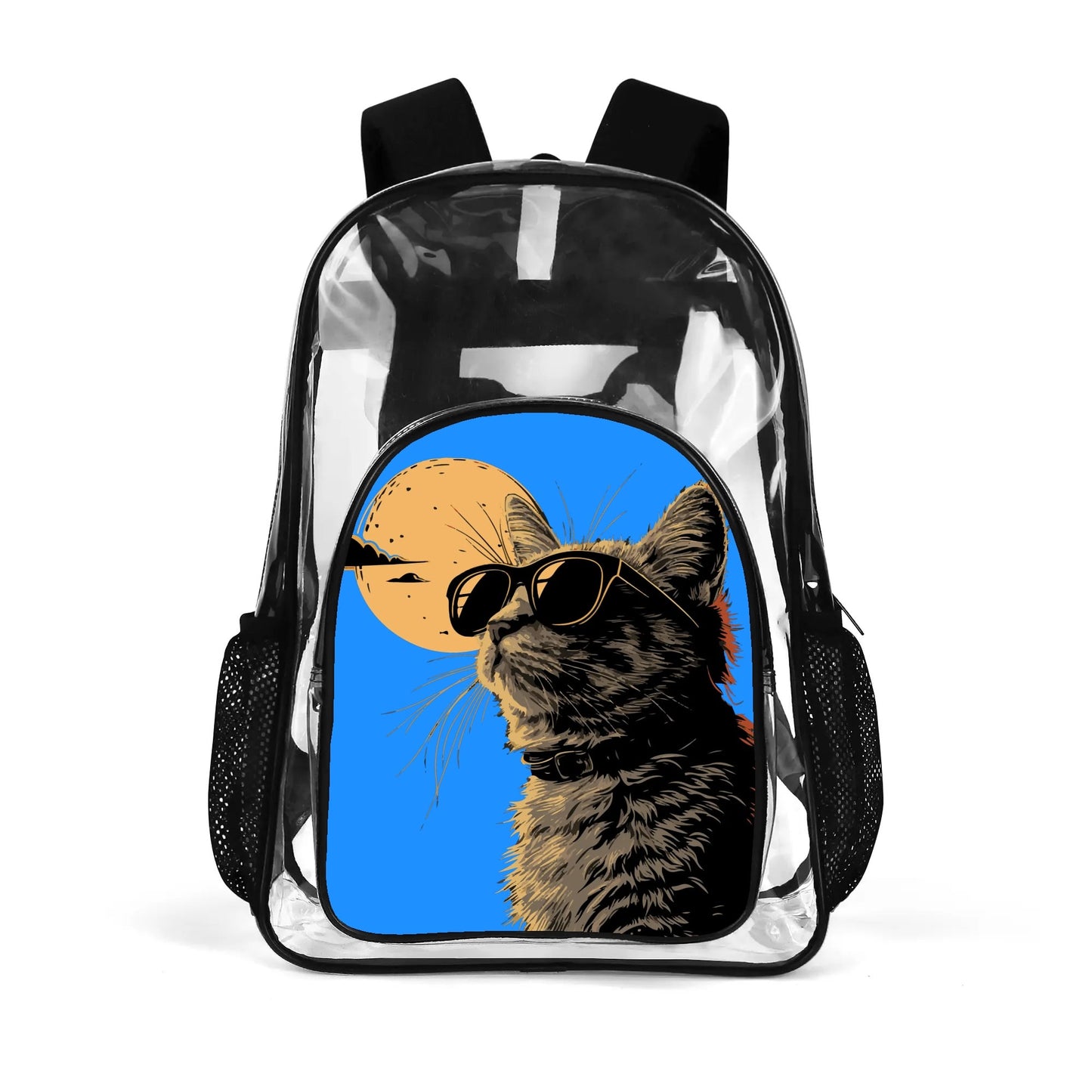 Cool Cat - Stadium Approved Clear Backpack, Heavy Duty PVC Design for College, Work & Travel, with Adjustable Straps & Quick Security Check