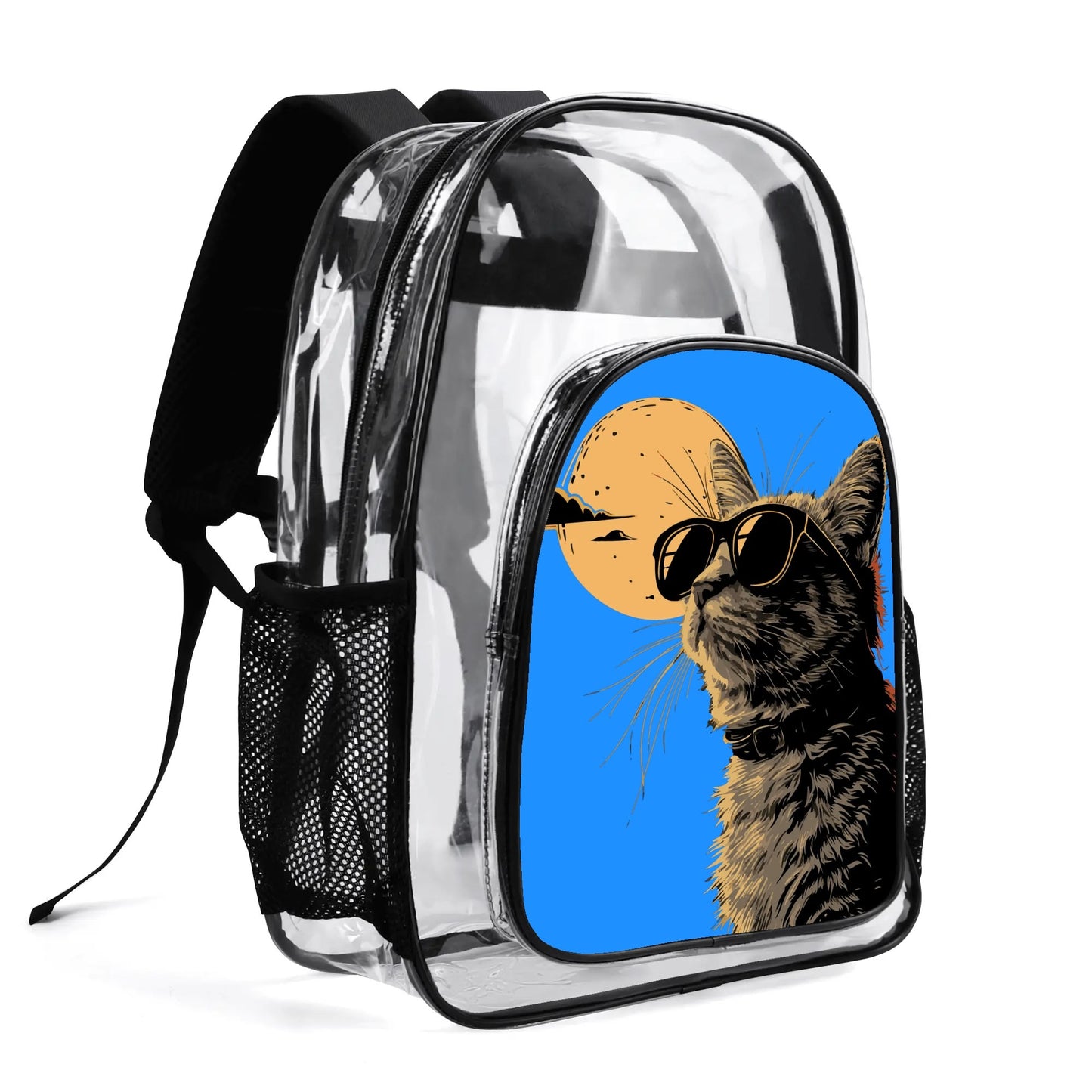 Cool Cat - Stadium Approved Clear Backpack, Heavy Duty PVC Design for College, Work & Travel, with Adjustable Straps & Quick Security Check