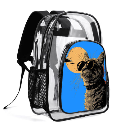 Cool Cat - Stadium Approved Clear Backpack, Heavy Duty PVC Design for College, Work & Travel, with Adjustable Straps & Quick Security Check