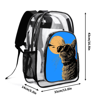 Cool Cat - Stadium Approved Clear Backpack, Heavy Duty PVC Design for College, Work & Travel, with Adjustable Straps & Quick Security Check