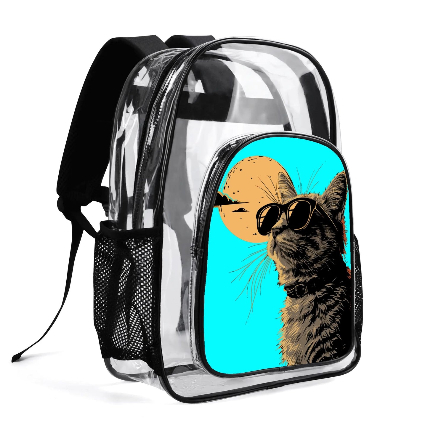 Cool Cat - Stadium Approved Clear Backpack, Heavy Duty PVC Design for College, Work & Travel, with Adjustable Straps & Quick Security Check